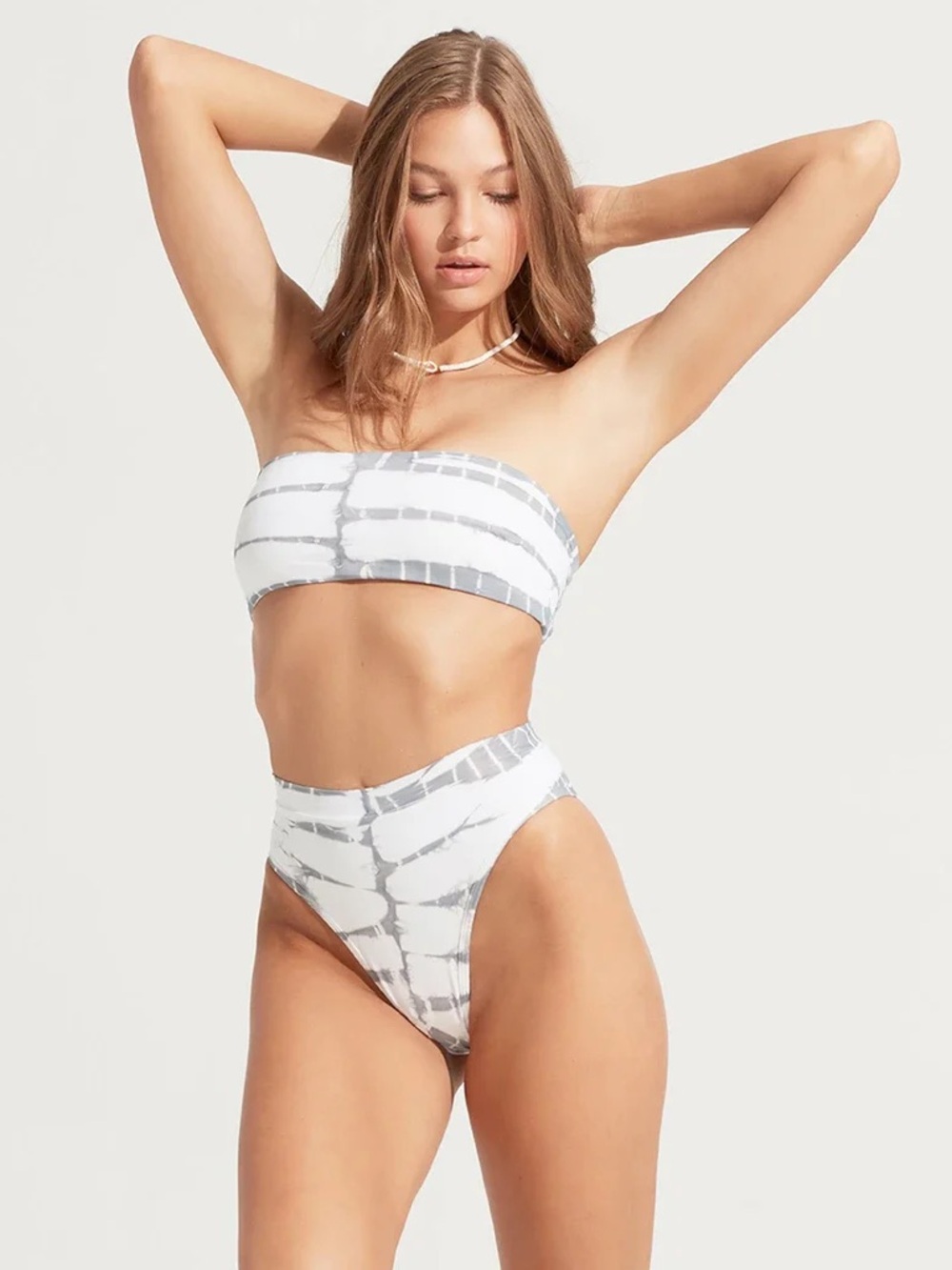 L*SPACE Beach Wave Bandeau Bikini Top and French Bikini Bottom Tie Dye Gray Set